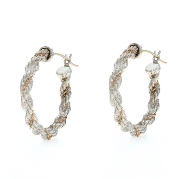 Sterling Silver Rope Twist Half-Hoop Earrings - 925 14k Pierced - Picture 1 of 4